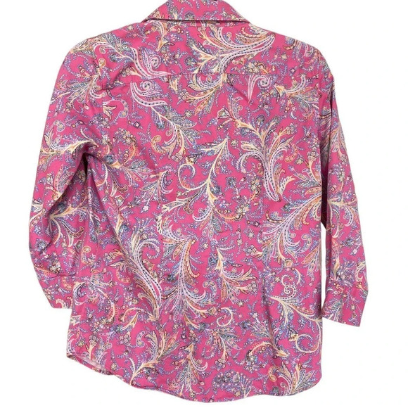 CHAPS Ralph Lauren Women's Pink No iron Paisley Dress Button Up Shirt Size Small - Picture 6 of 8